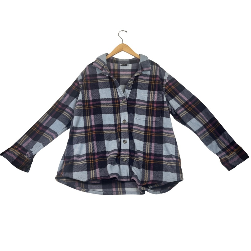 Eddie Bauer Womens XL Microfleece Plaid Button Up Shirt Blue Purple 1724429